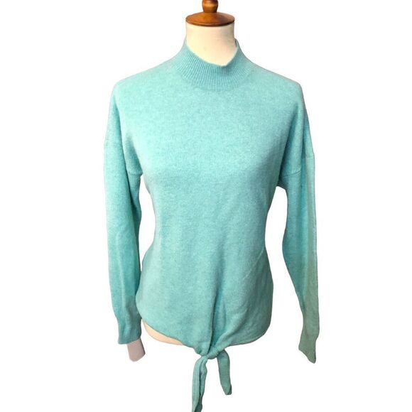 Loft turquoise wool blend front knot long sleeve sweater mock turtleneck size M - Picture 1 of 6